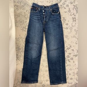 Levi’s ribcage straight jeans, dark wash, size 24